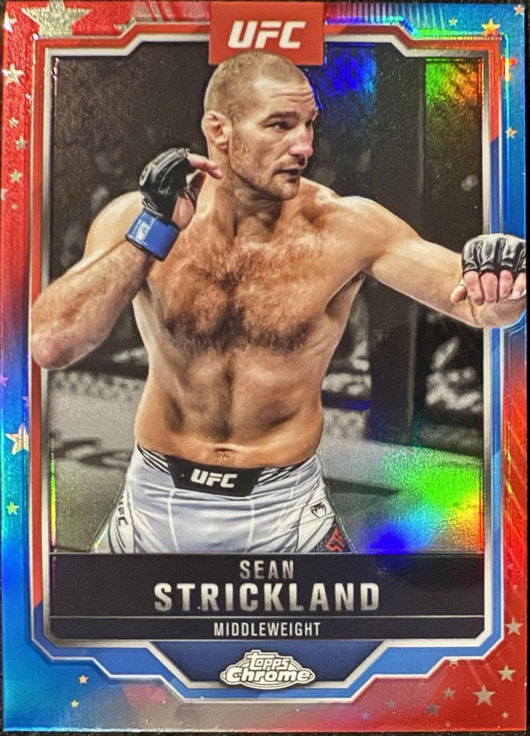 Sean Strickland 2025 Topps Chrome UFC Base #74 Red & Blue Refractor