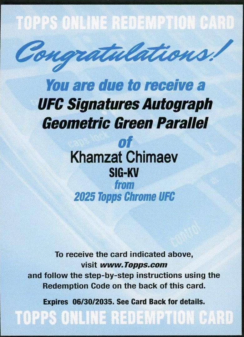 Khamzat Chimaev 2025 Topps Chrome UFC UFC Signatures #SIG-KV Geometric Green Refractor
