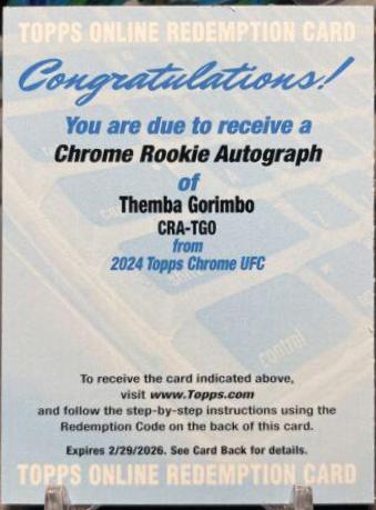 Themba Gorimbo 2024 Topps Chrome UFC Chrome Rookie Autographs #CRA-TGO Refractor