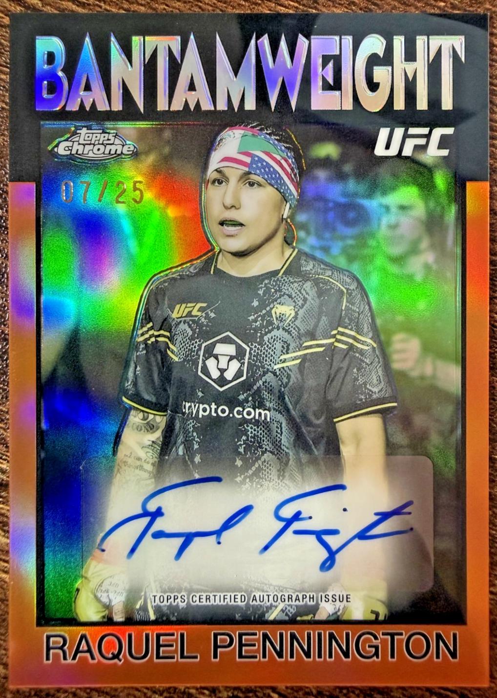 Raquel Pennington 2026 Topps Chrome UFC 1986 Topps Signatures #86S-RP Orange Refractor
