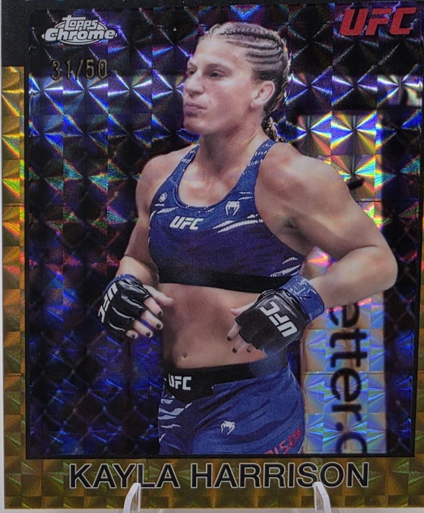 Kayla Harrison 2026 Topps Chrome UFC 1986 Topps #86-1 Gold Geometric Refractor