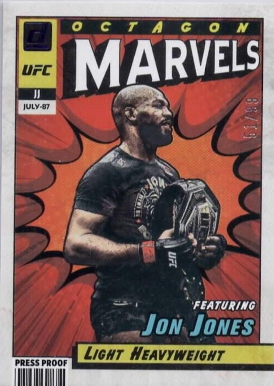 Jon Jones 2022 Panini Donruss UFC Octagon Marvels #2 Press Proof Purple
