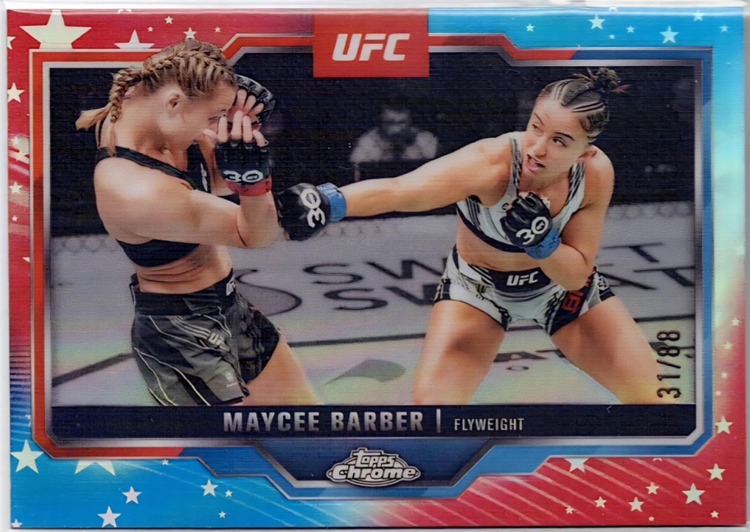 Maycee Barber 2025 Topps Chrome UFC Base #187 Red White Blue Refractor
