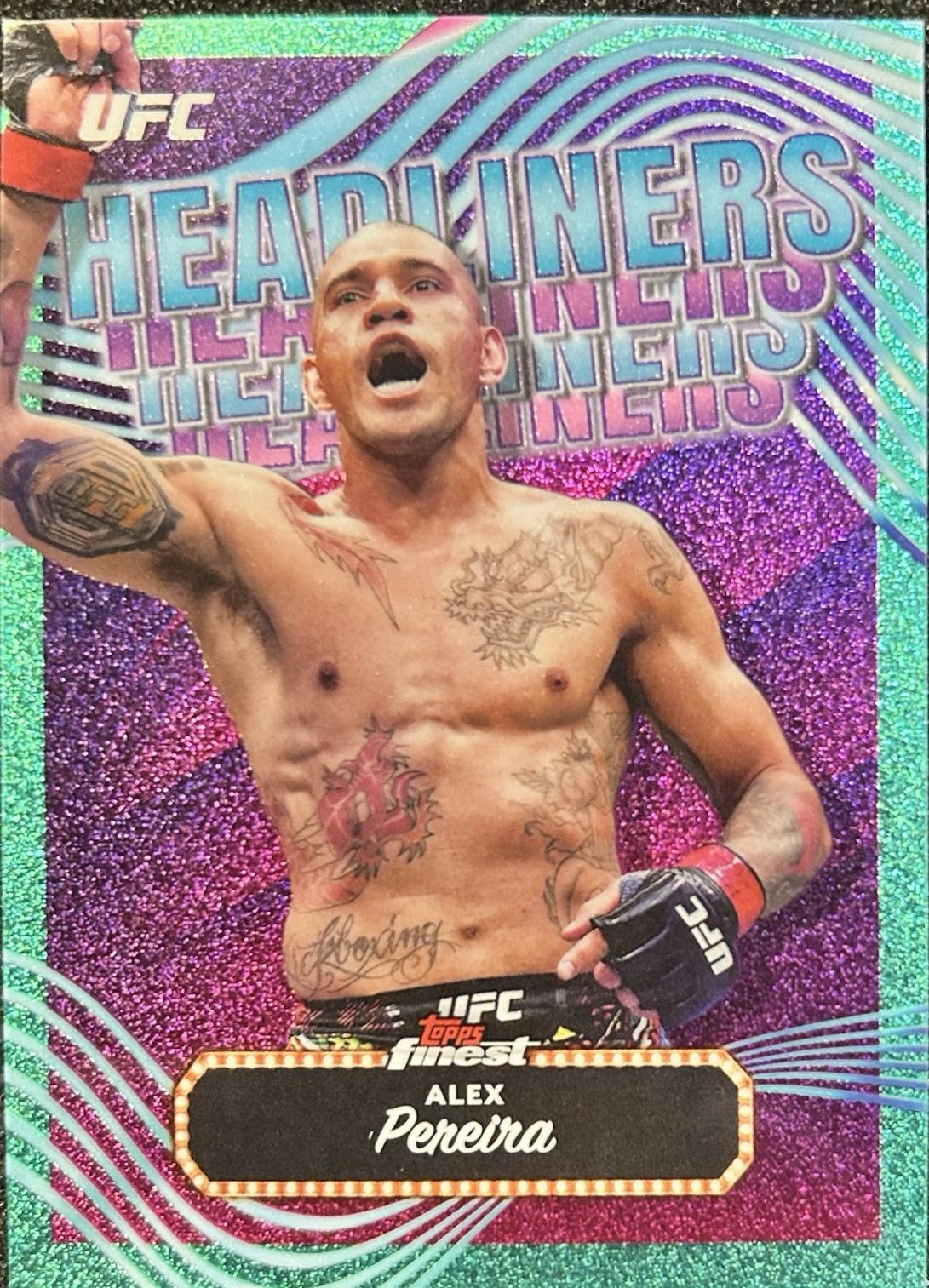 Alex Pereira 2024 Topps Finest UFC Headliners #HDL-7 Aqua Glitter Refractor