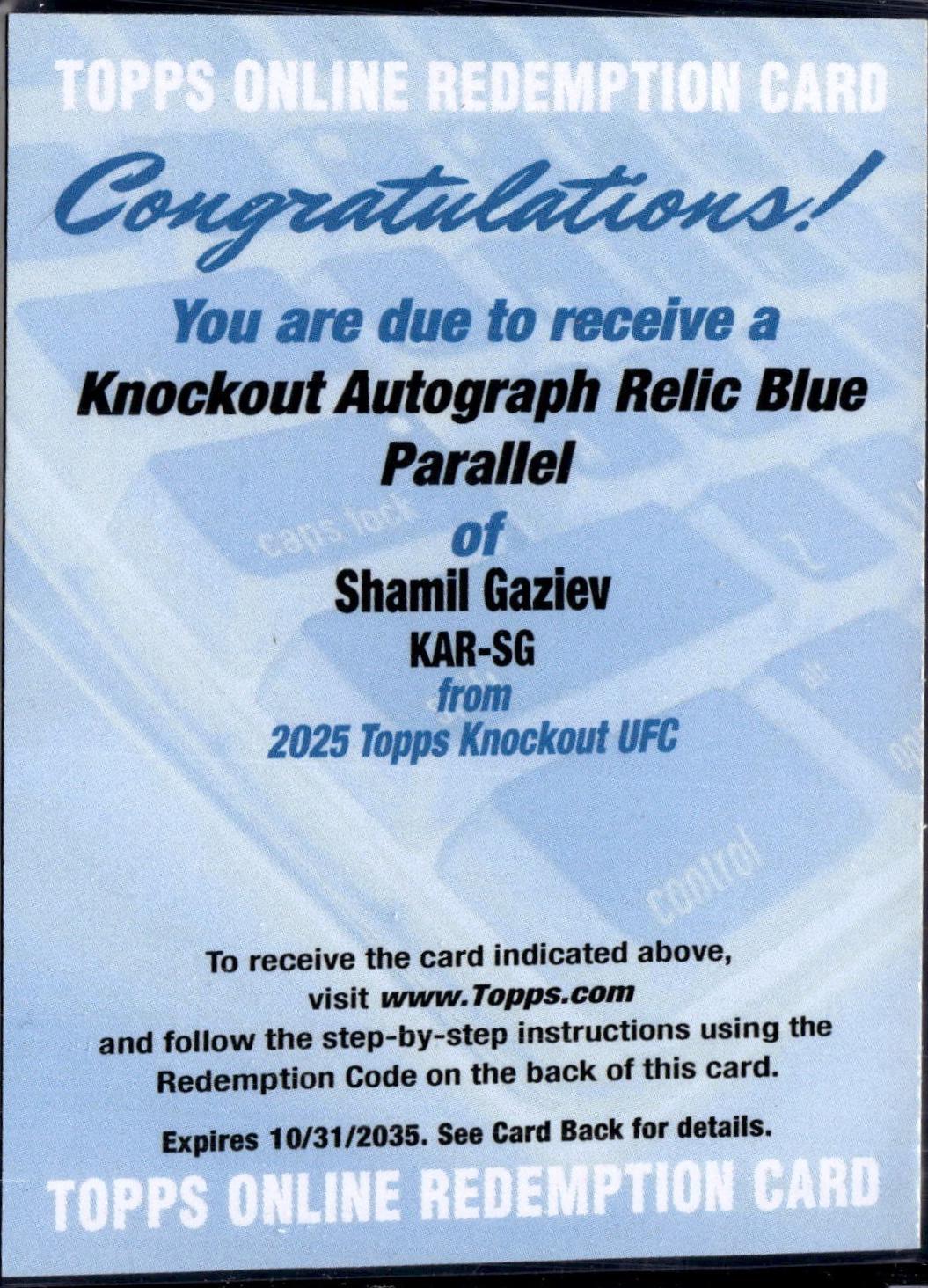 Shamil Gaziev 2025 Topps Knockout UFC Knockout Autograph Relics #KAR-SG Blue