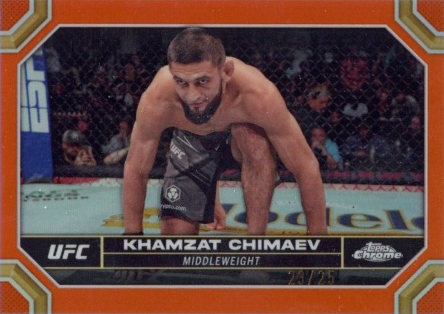 Khamzat Chimaev 2024 Topps Chrome UFC Base #114 Orange Refractor