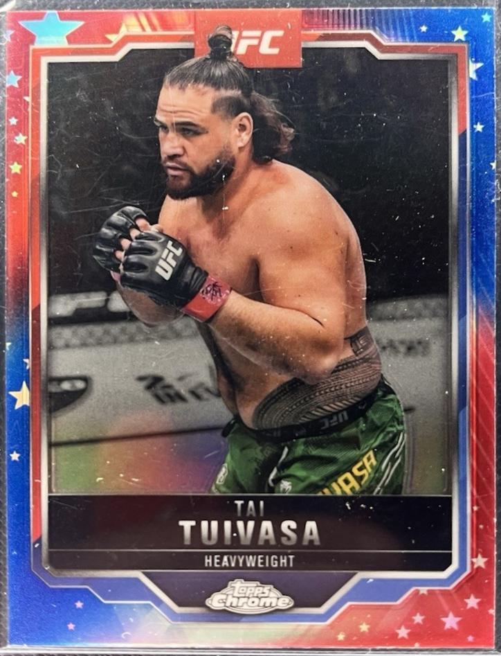 Tai Tuivasa 2025 Topps Chrome UFC Base #53 Red & Blue Refractor
