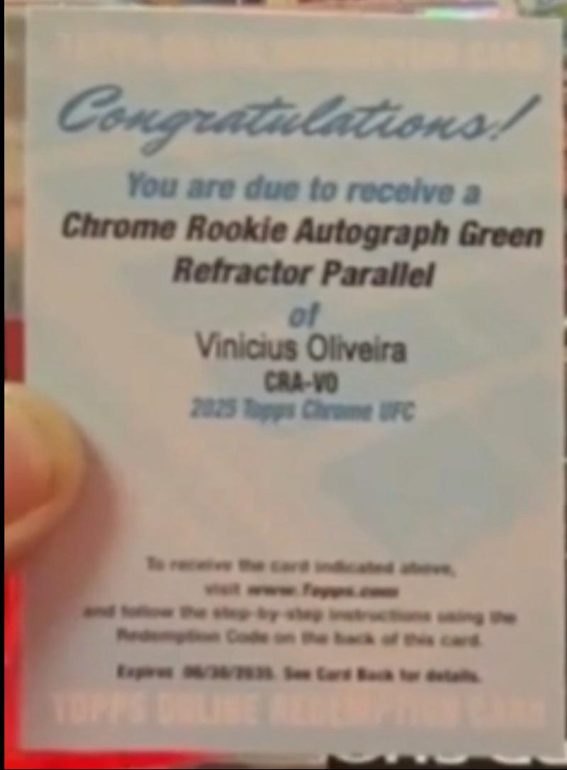 Vinicius Oliveira 2025 Topps Chrome UFC Chrome Rookie Autographs #CRA-VO Green Refractor