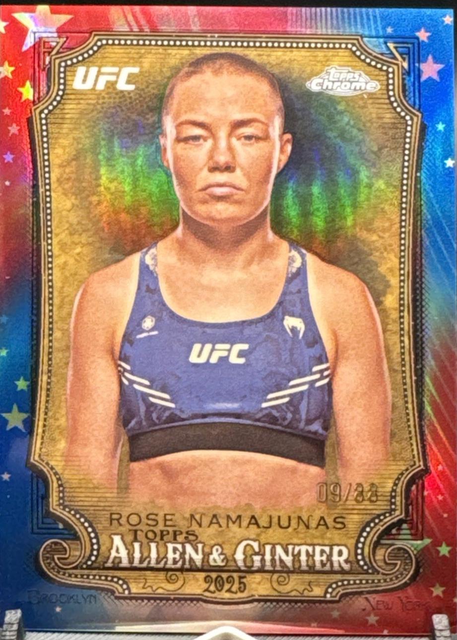 Rose Namajunas 2025 Topps Chrome UFC Allen & Ginter #AAG-27 Red White Blue Refractor