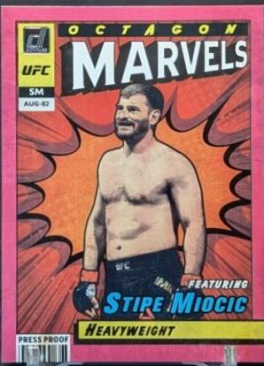 Stipe Miocic 2022 Panini Donruss UFC Octagon Marvels #10 Press Proof Pink