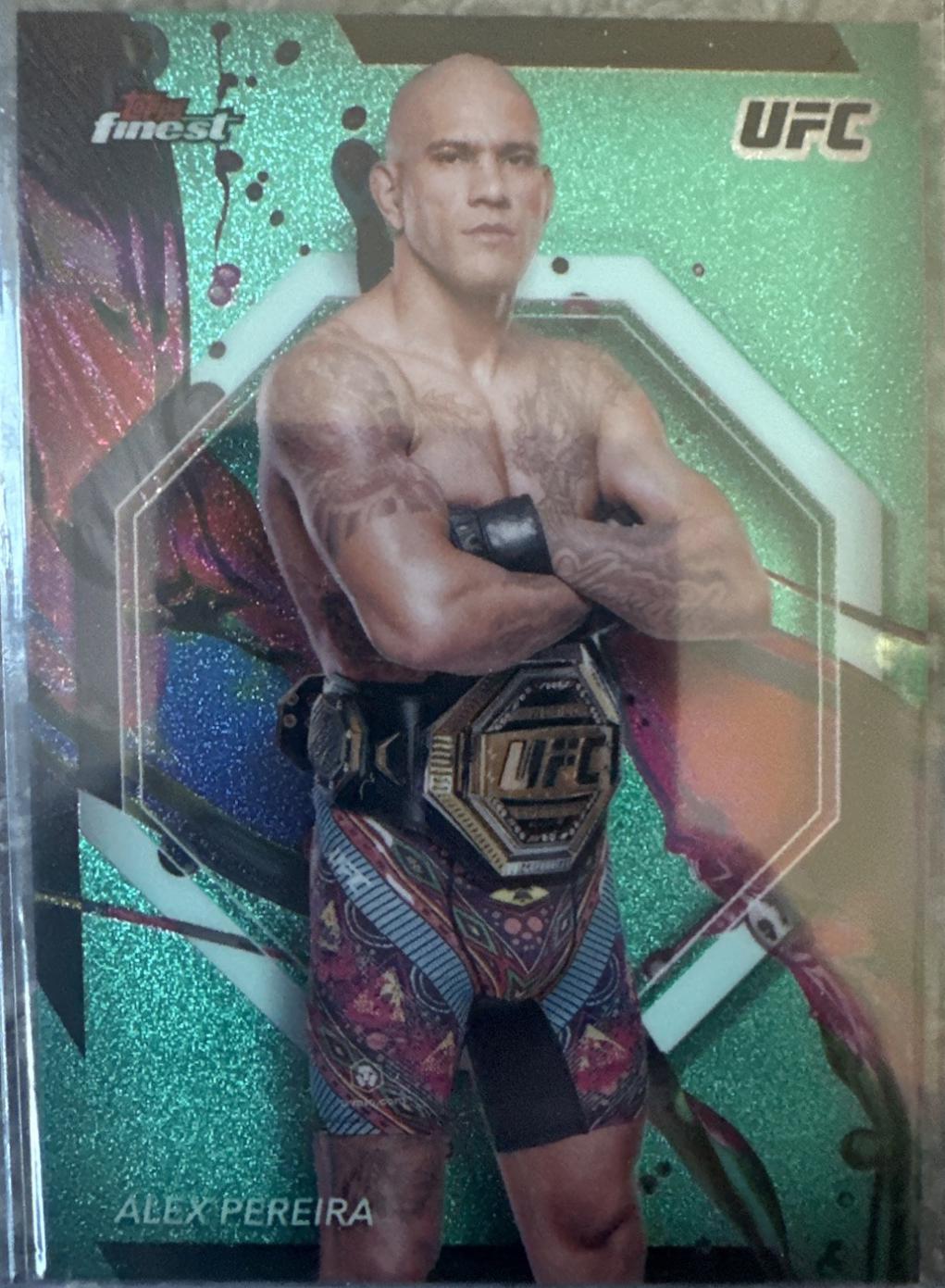 Alex Pereira 2024 Topps Finest UFC Base Common #12 Aqua Glitter Refractor