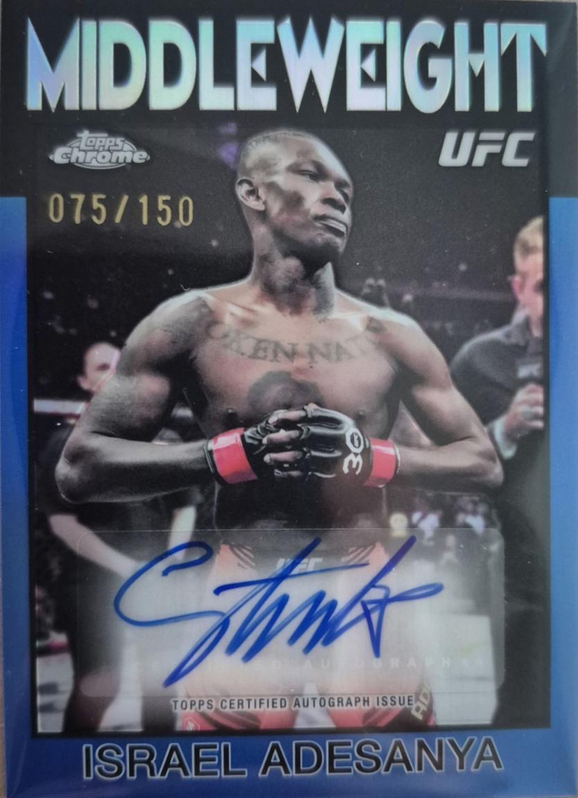 Israel Adesanya 2026 Topps Chrome UFC 1986 Topps Signatures #86S-IA Blue Refractor