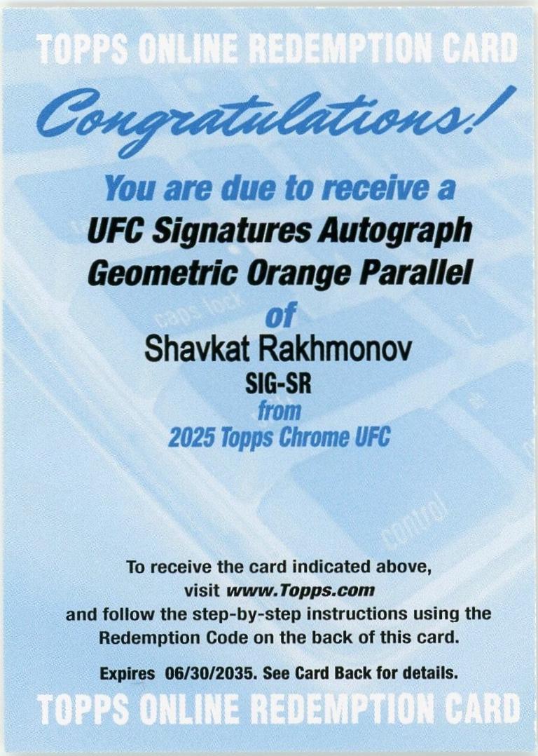 Shavkat Rakhmonov 2025 Topps Chrome UFC UFC Signatures #SIG-SR Geometric Orange Refractor