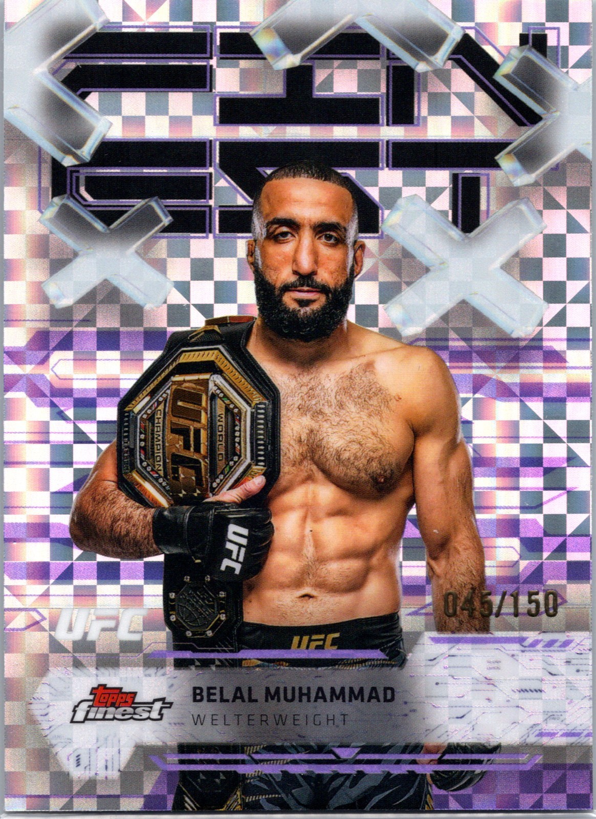 Belal Muhammad 2025 Topps Finest UFC Base Common #26 Purple Checkerboard Refractor