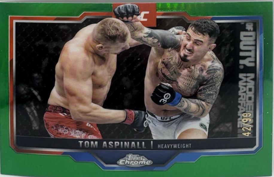 Tom Aspinall 2025 Topps Chrome UFC Base #146 Green Refractor