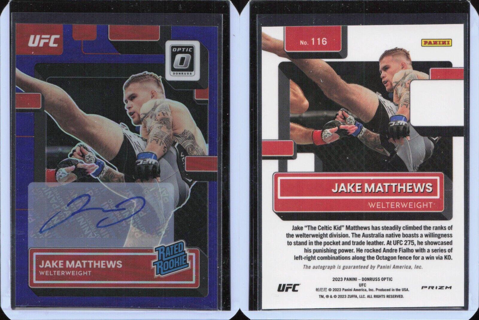 Jake Matthews 2023 Panini Donruss Optic UFC Base Rated Rookies Signatures #116 Purple