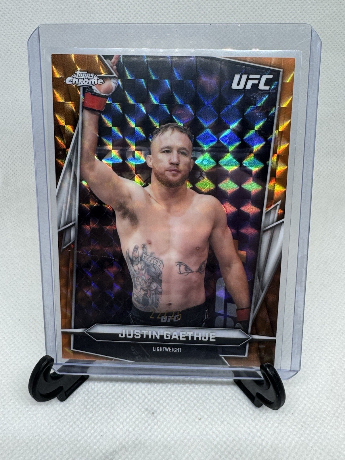 Justin Gaethje 2026 Topps Chrome UFC Base #39 Orange Geometric Refractor