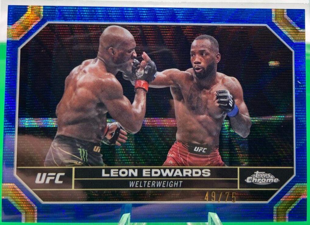 Leon Edwards 2024 Topps Chrome UFC Base #115 Blue Wave Refractor