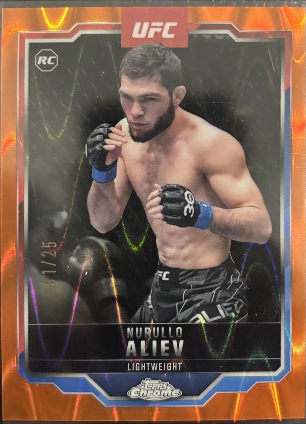Nurullo Aliev 2025 Topps Chrome Sapphire UFC Base Sapphire #105 Orange Sapphire