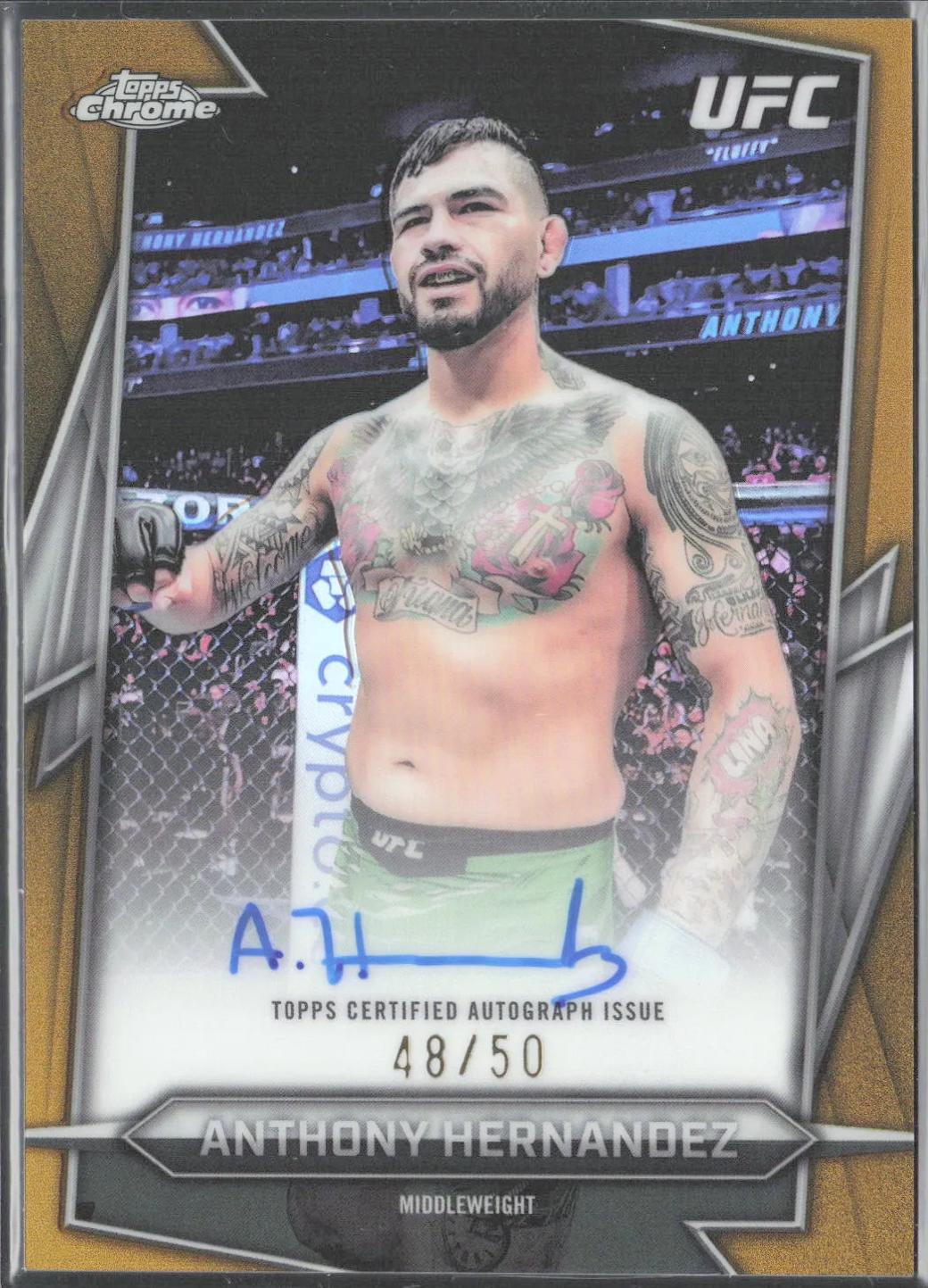 Anthony Hernandez 2026 Topps Chrome UFC Base Autographs #BAV-AH Gold Refractor