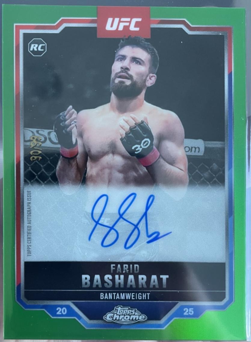 Farid Basharat 2025 Topps Chrome UFC Chrome Rookie Autographs #CRA-FB Green Refractor