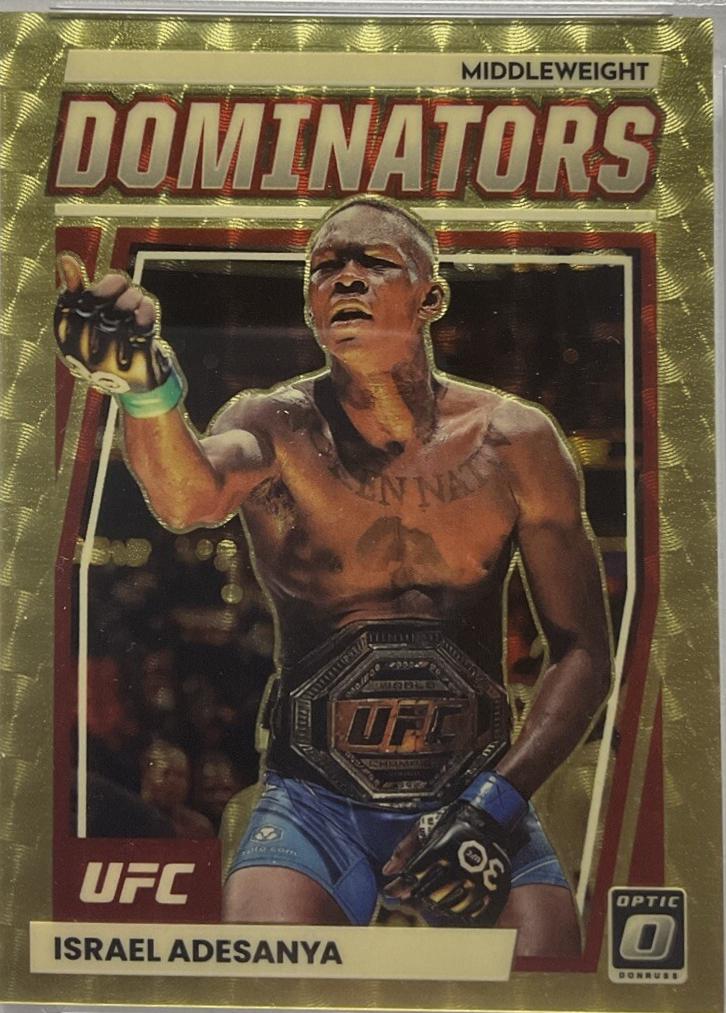 Israel Adesanya 2023 Panini Donruss Optic UFC Dominators #16 Gold Vinyl