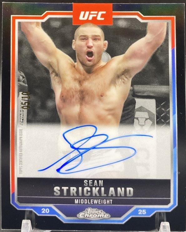 Sean Strickland 2025 Topps Chrome UFC Chrome Veteran Autographs #CVA-SS Black Refractor