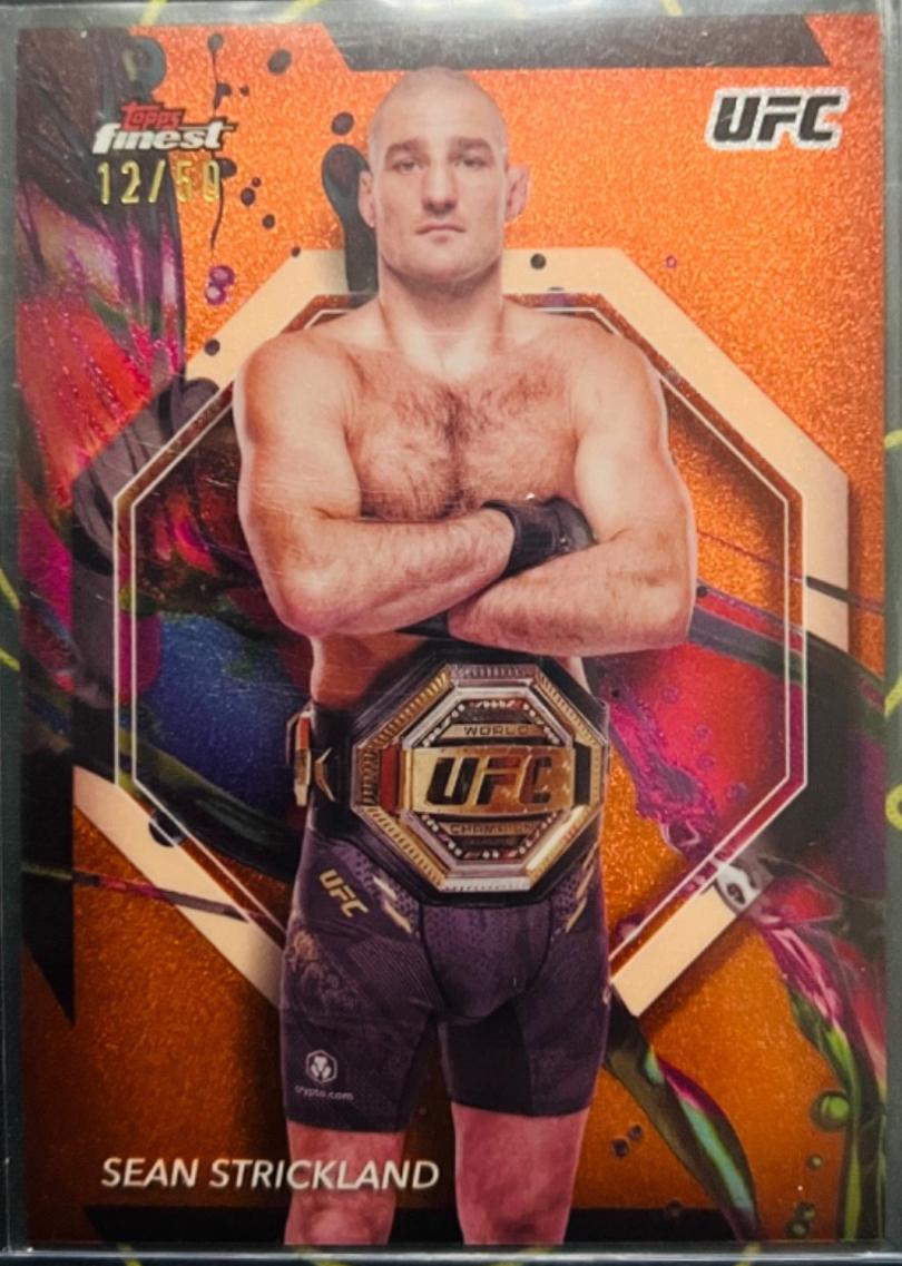 Sean Strickland 2024 Topps Finest UFC Base Common #45 Tangerine Glitter Refractor