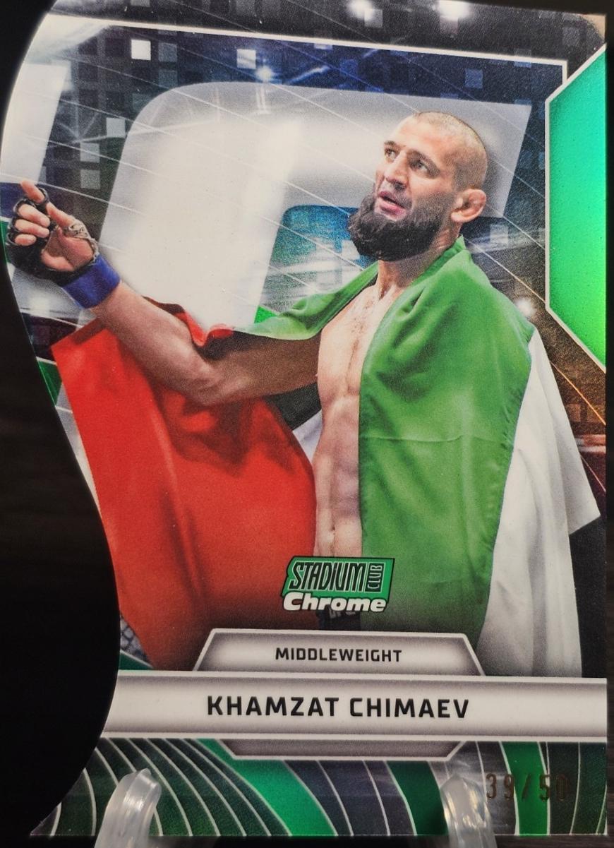 Khamzat Chimaev 2026 Topps Stadium Club UFC Triumvirates #TV-6 Red Refractor