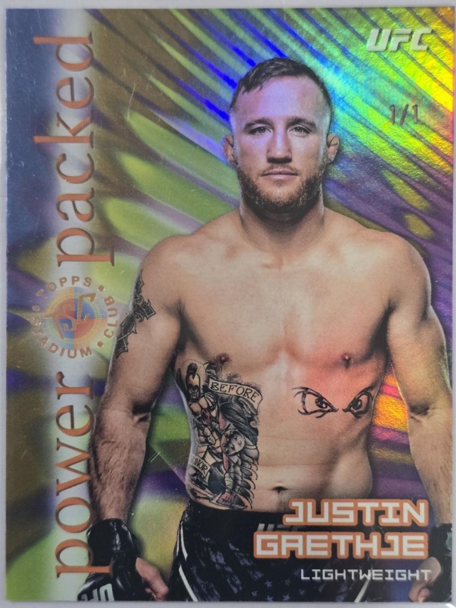 Justin Gaethje 2025 Topps Stadium Club UFC Power Packed #PD-4 Gold Rainbow