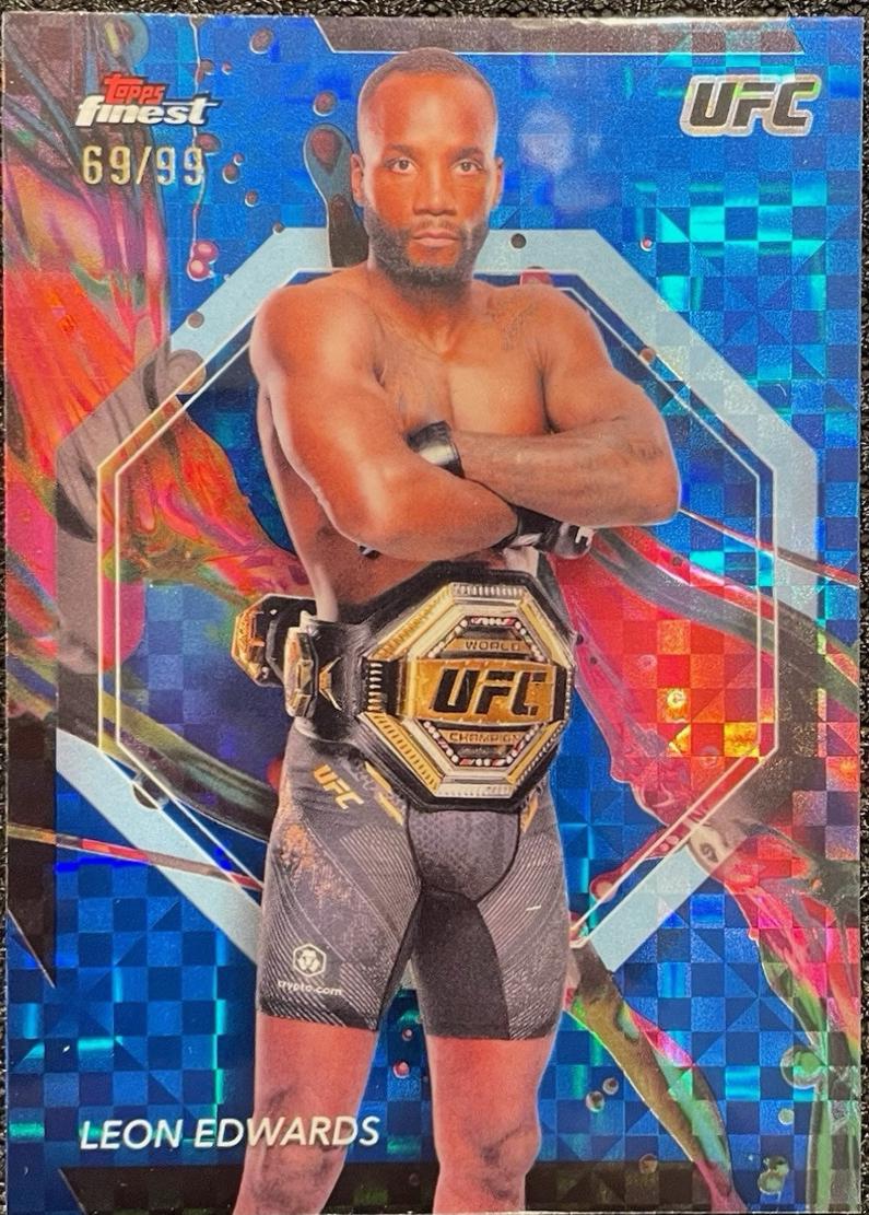 Leon Edwards 2024 Topps Finest UFC Base Common #72 Blue Checkerboard Refractor