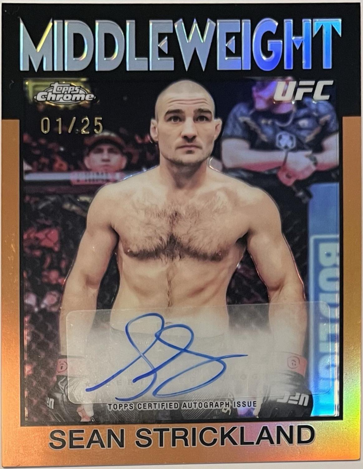 Sean Strickland 2026 Topps Chrome UFC 1986 Topps Signatures #86S-SS Gold Refractor