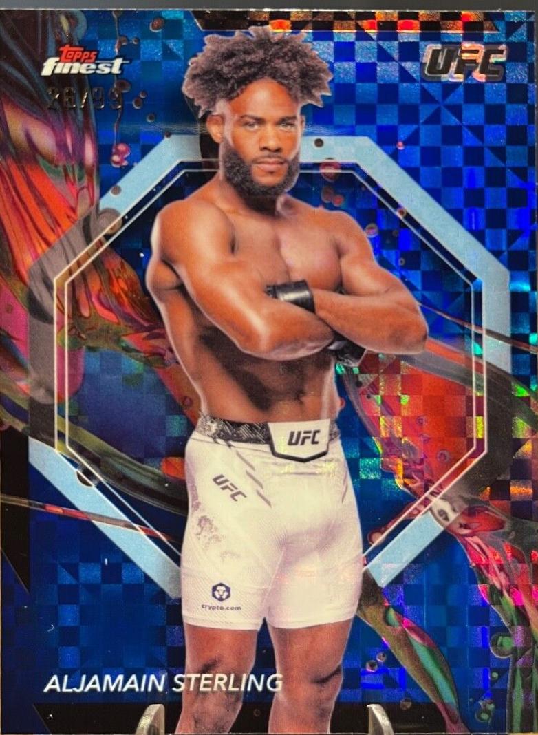 Aljamain Sterling 2024 Topps Finest UFC Base Common #58 Blue Checkerboard Refractor