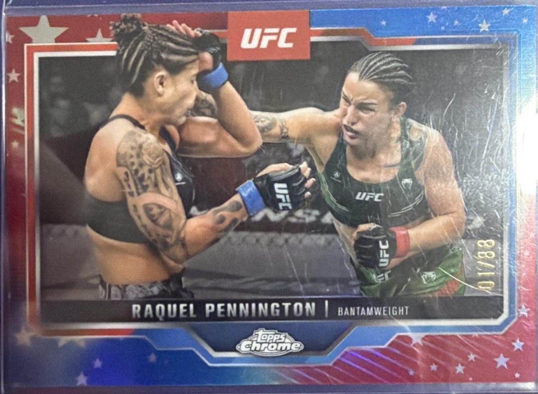 Raquel Pennington 2025 Topps Chrome UFC Base #156 Red White Blue Refractor