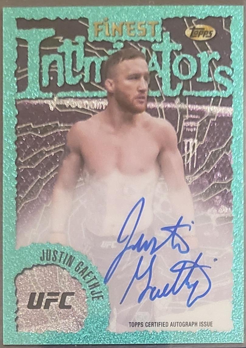 Justin Gaethje 2024 Topps Finest UFC Intimidators Autographs #IA-JGA Aqua Glitter Refractor