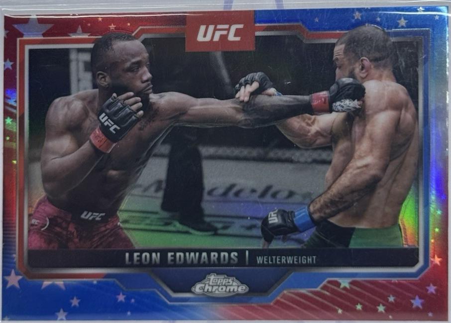 Leon Edwards 2025 Topps Chrome UFC Base #139 Red & Blue Refractor