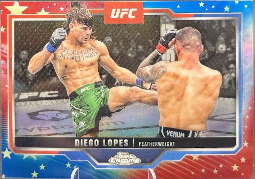 Diego Lopes 2025 Topps Chrome UFC Base #140 Red & Blue Refractor