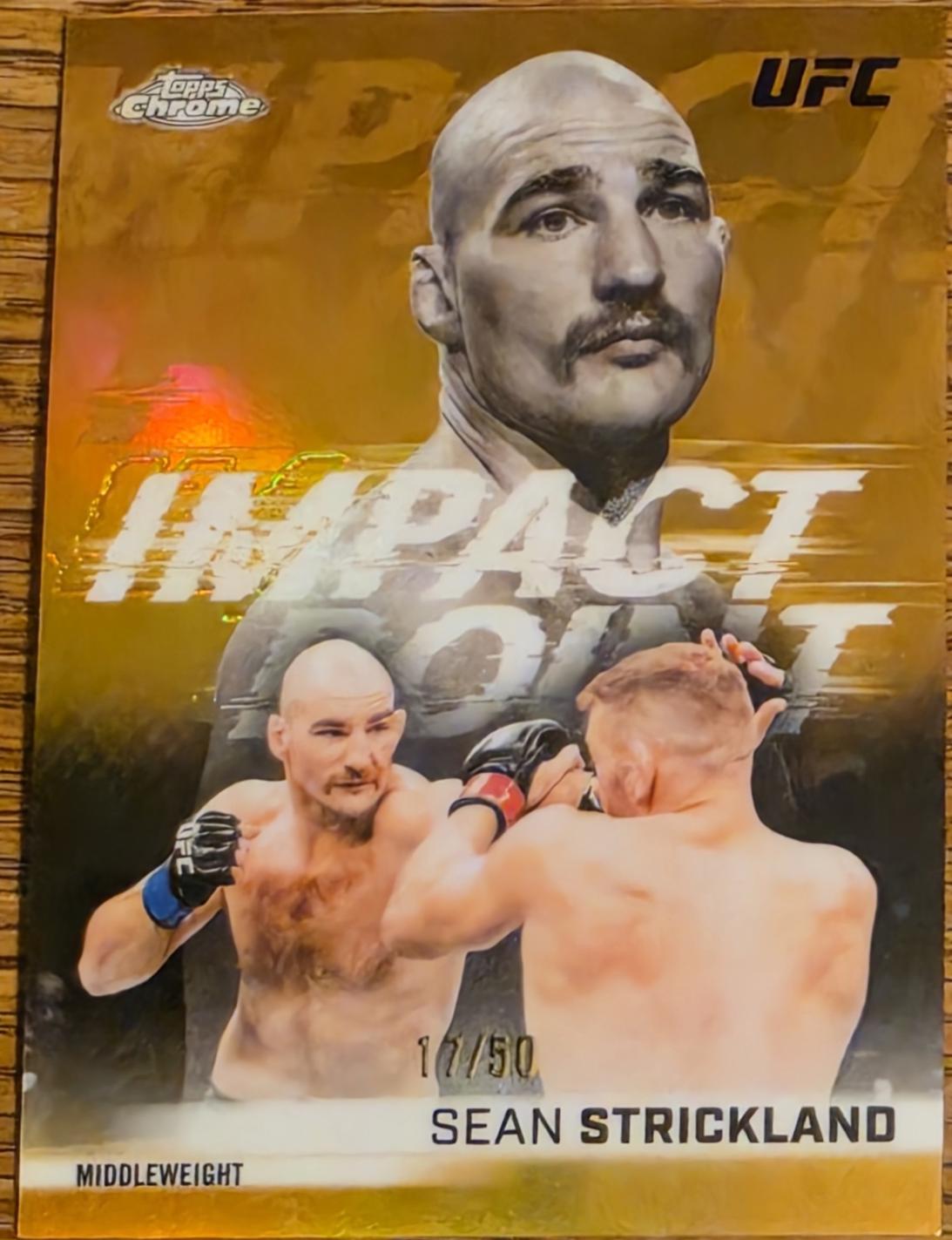 Sean Strickland 2026 Topps Chrome UFC Impact Point #IP-9 Gold Refractor