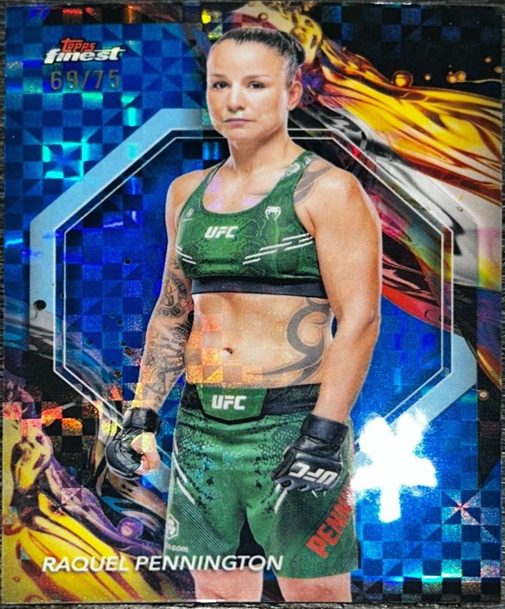 Raquel Pennington 2024 Topps Finest UFC Base Uncommon #148 Blue Checkerboard Refractor