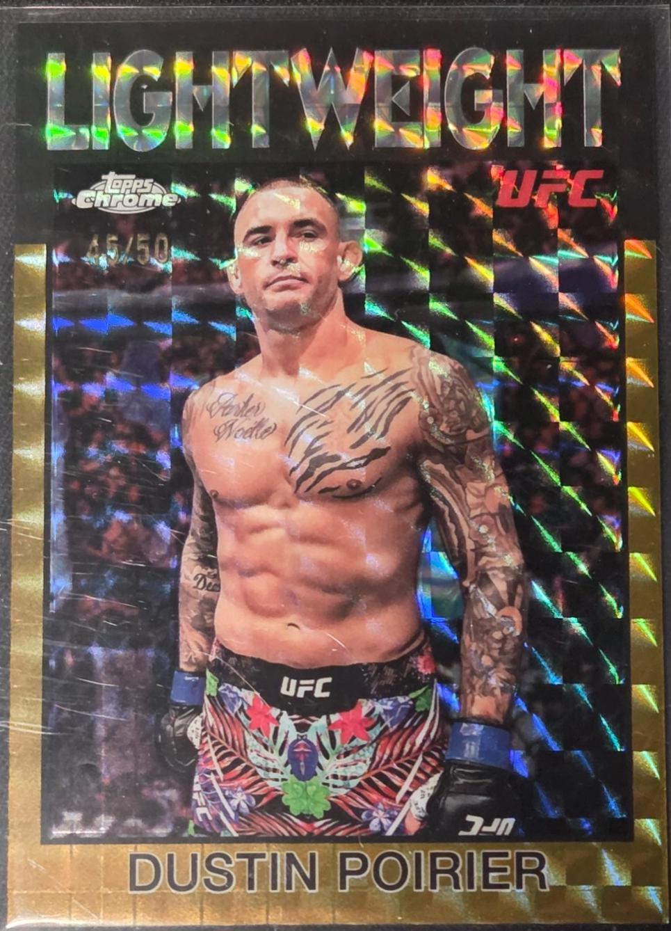 Dustin Poirier 2026 Topps Chrome UFC 1986 Topps #86-11 Gold Geometric Refractor