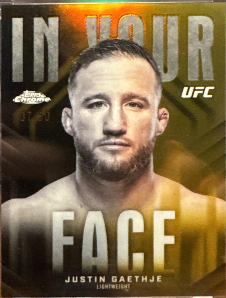 Justin Gaethje 2026 Topps Chrome UFC In Your Face #IYF-14 Gold Refractor
