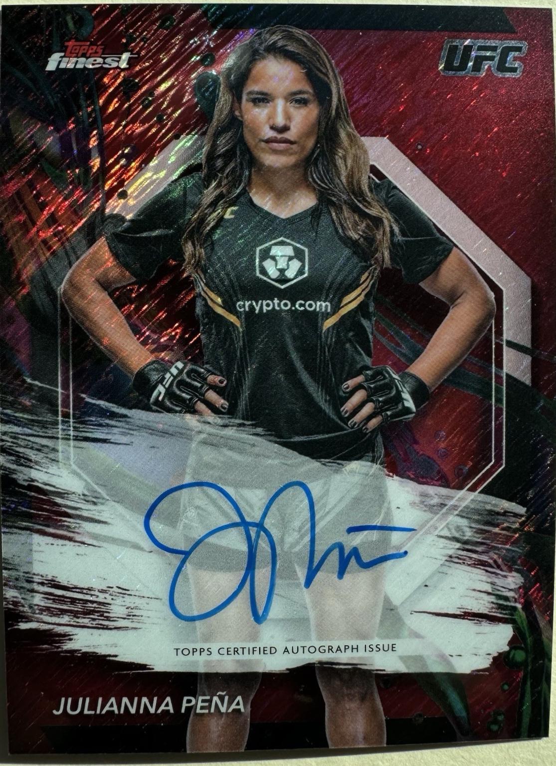 Julianna Peña 2024 Topps Finest UFC Finest Autographs #FA-JPA Red Shimmer Refractor