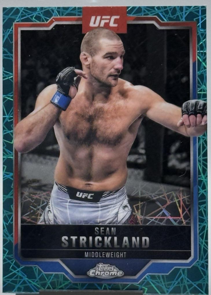 Sean Strickland 2025 Topps Chrome UFC Base #74 Teal Lazer Refractor