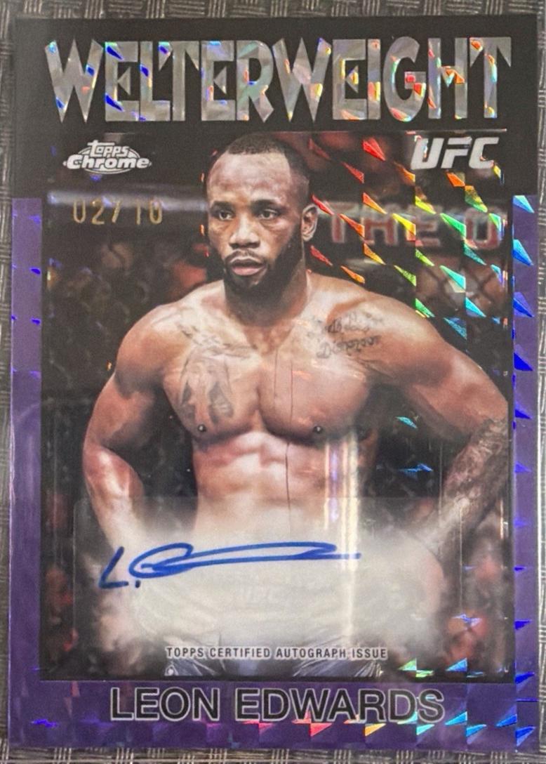 Leon Edwards 2026 Topps Chrome UFC 1986 Topps Signatures #86S-LE Purple Geometric Refractor