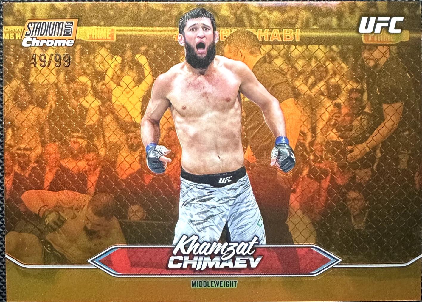 Khamzat Chimaev 2025 Topps Stadium Club UFC Base Chrome #C-90 Orange Refractor