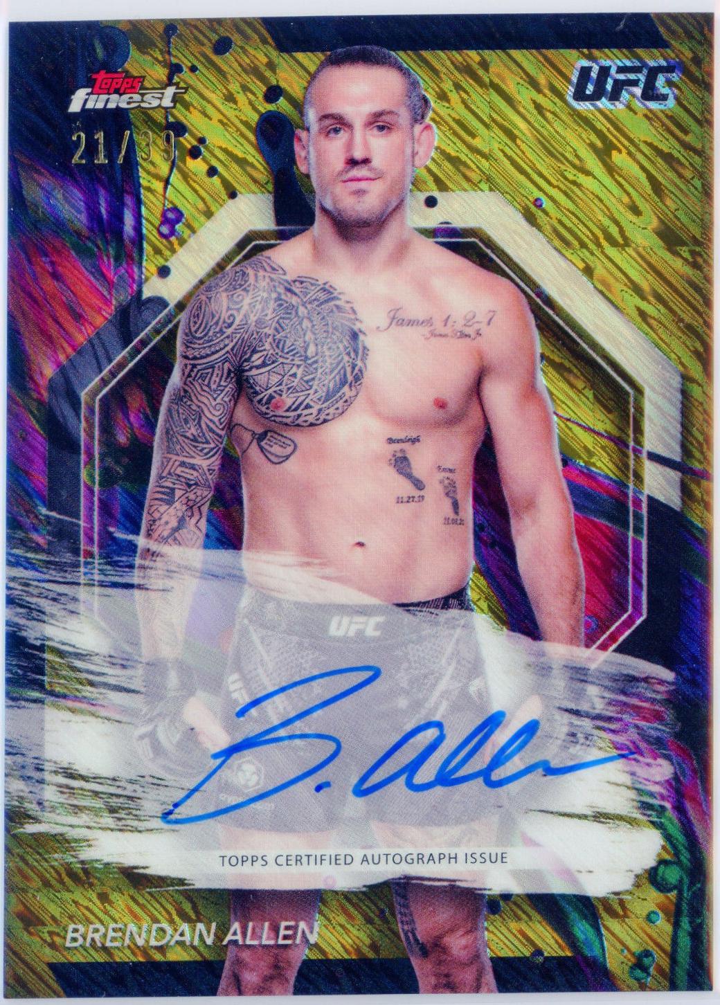 Brendan Allen 2024 Topps Finest UFC Finest Autographs #FA-BAN Gold Shimmer Refractor