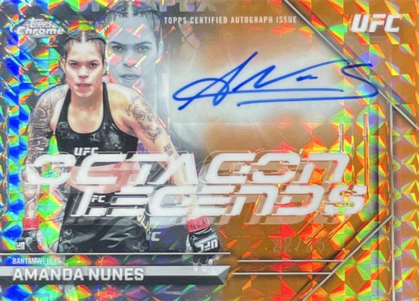 Amanda Nunes 2026 Topps Chrome UFC Octagon Legends Autographs #OLA-AN Orange Geometric Refractor