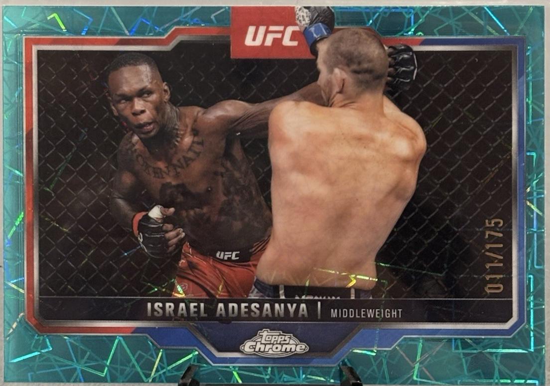 Israel Adesanya 2025 Topps Chrome UFC Base #3 Teal Lazer Refractor
