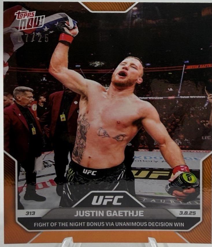 Justin Gaethje Topps Now UFC Base #9 Orange Foil