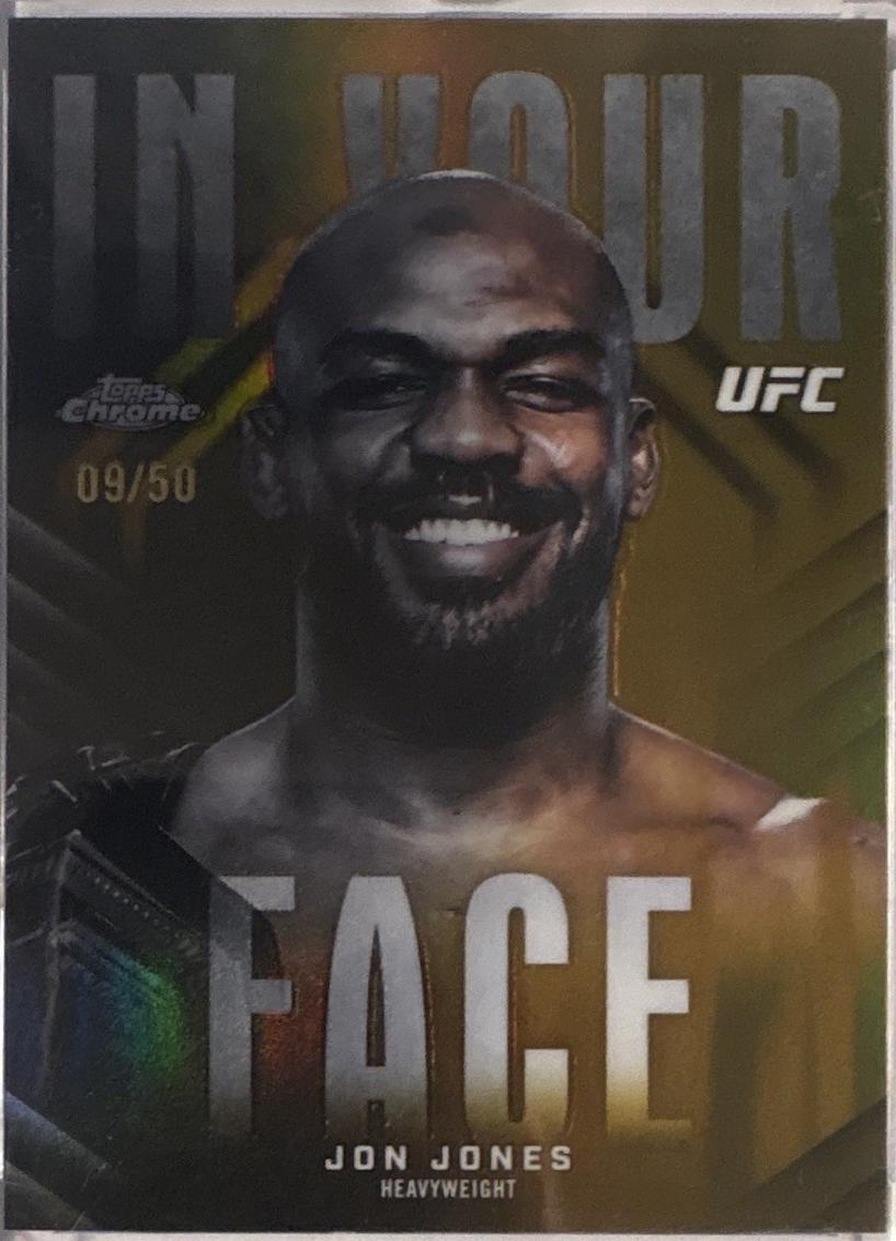 Jon Jones 2026 Topps Chrome UFC In Your Face #IYF-8 Gold Refractor